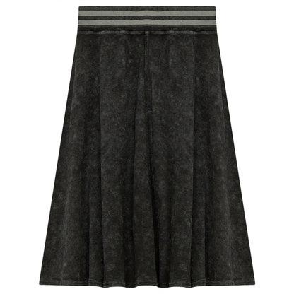 Ladies Denim Rib Short Panel Skirt With Elastic Stripe Waistband