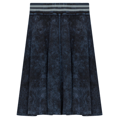 Ladies Denim Rib Short Panel Skirt With Elastic Stripe Waistband