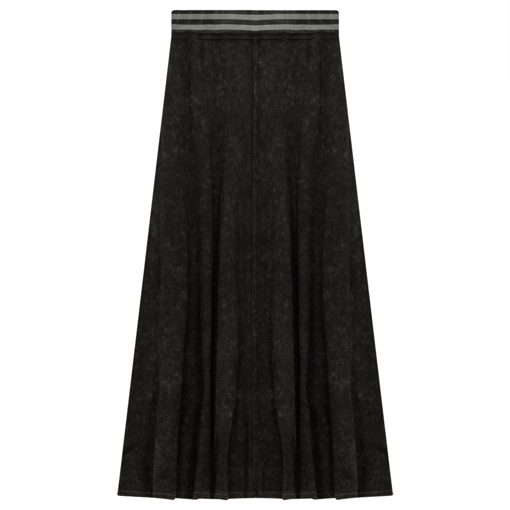 Ladies Denim Rib Long Panel Skirt With Elastic Stripe Waistband