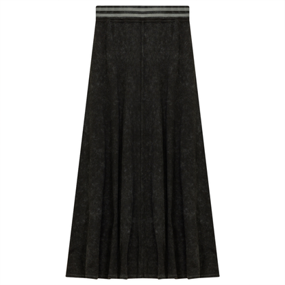 Ladies Denim Rib Long Panel Skirt With Elastic Stripe Waistband