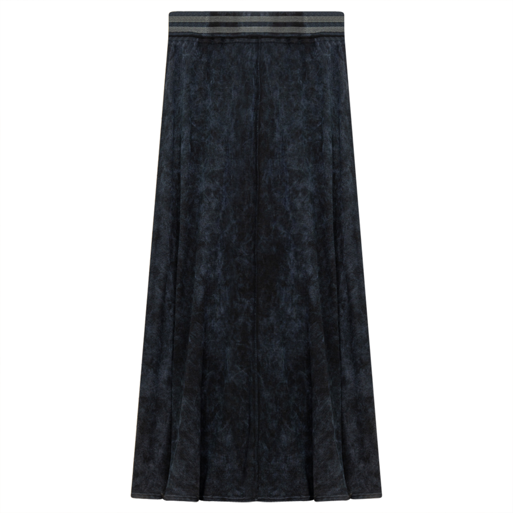Ladies Denim Rib Long Panel Skirt With Elastic Stripe Waistband