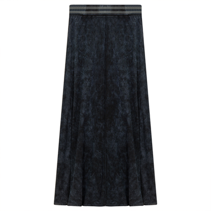 Ladies Denim Rib Long Panel Skirt With Elastic Stripe Waistband