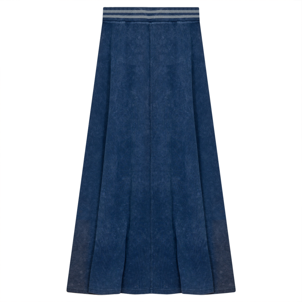 Ladies Denim Rib Long Panel Skirt With Elastic Stripe Waistband