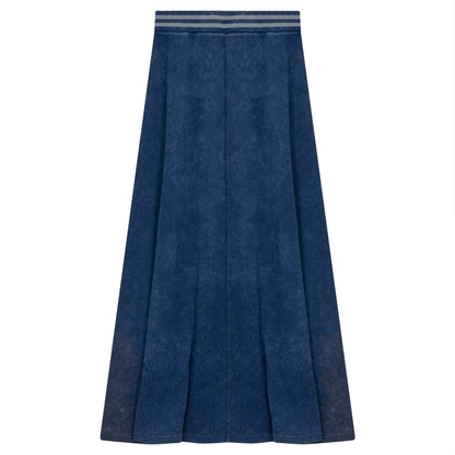 Ladies Denim Rib Long Panel Skirt With Elastic Stripe Waistband