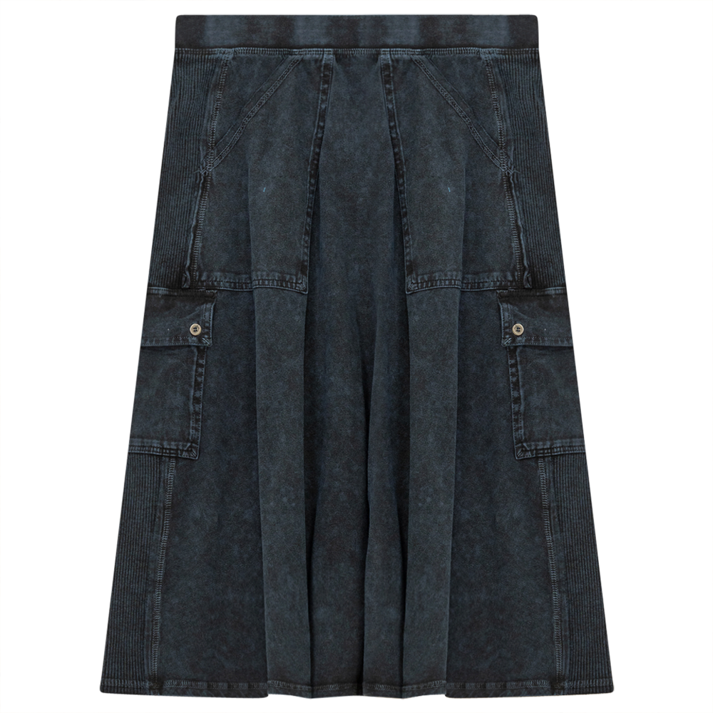 Ladies Tie Dye Wash Rib Short Skirt With Side Pockets