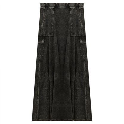 Ladies Tie Dye Wash Rib Long Skirt With Side Pockets