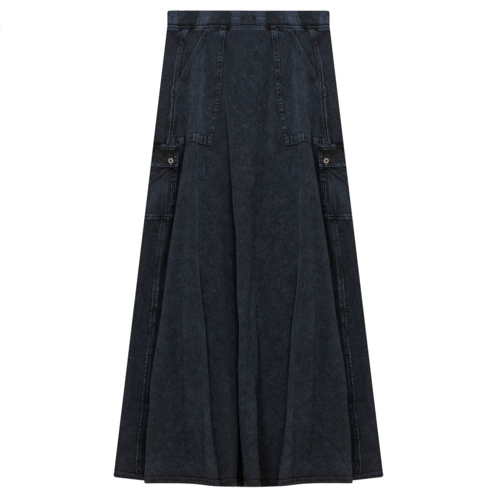 Ladies Tie Dye Wash Rib Long Skirt With Side Pockets