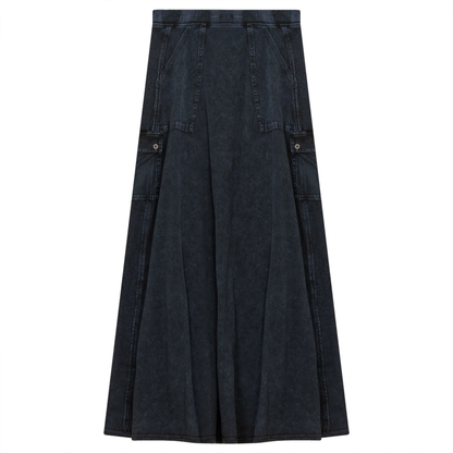 Ladies Tie Dye Wash Rib Long Skirt With Side Pockets
