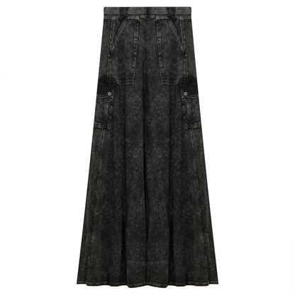 Ladies Tie Dye Wash Rib Long Skirt With Side Pockets