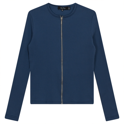 Thin Ribbed Crop Zipper Bomber