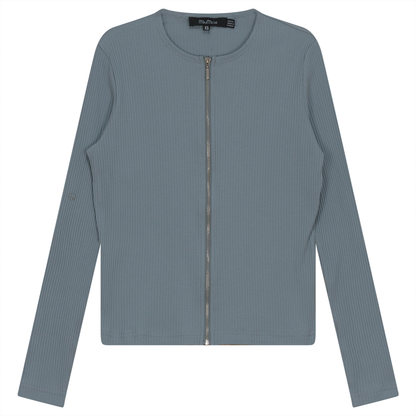 Thin Ribbed Crop Zipper Bomber
