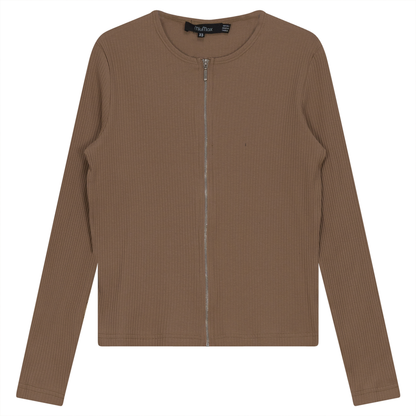 Thin Ribbed Crop Zipper Bomber