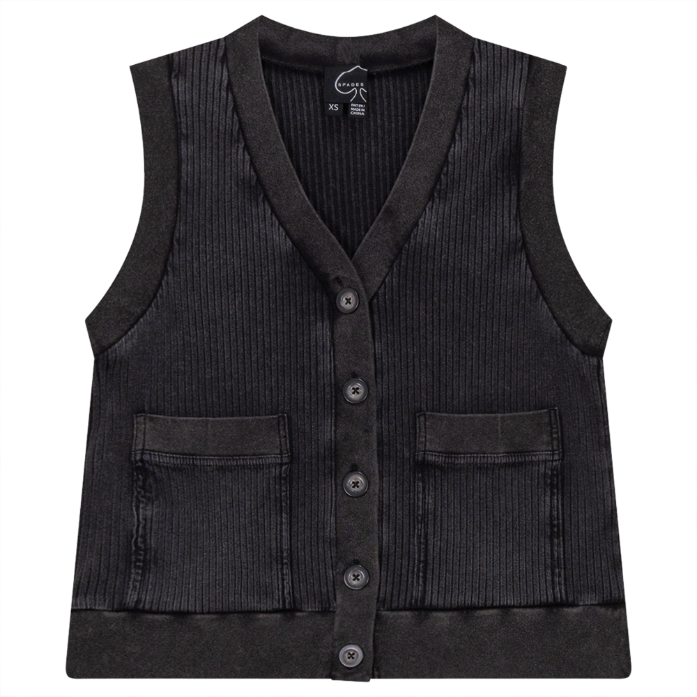 Ribbed Mineral Wash Contrast Cardigan Vest