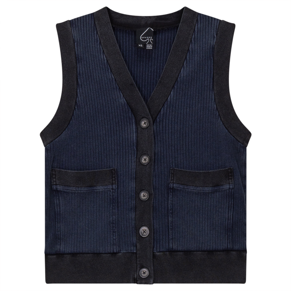 Ribbed Mineral Wash Contrast Cardigan Vest
