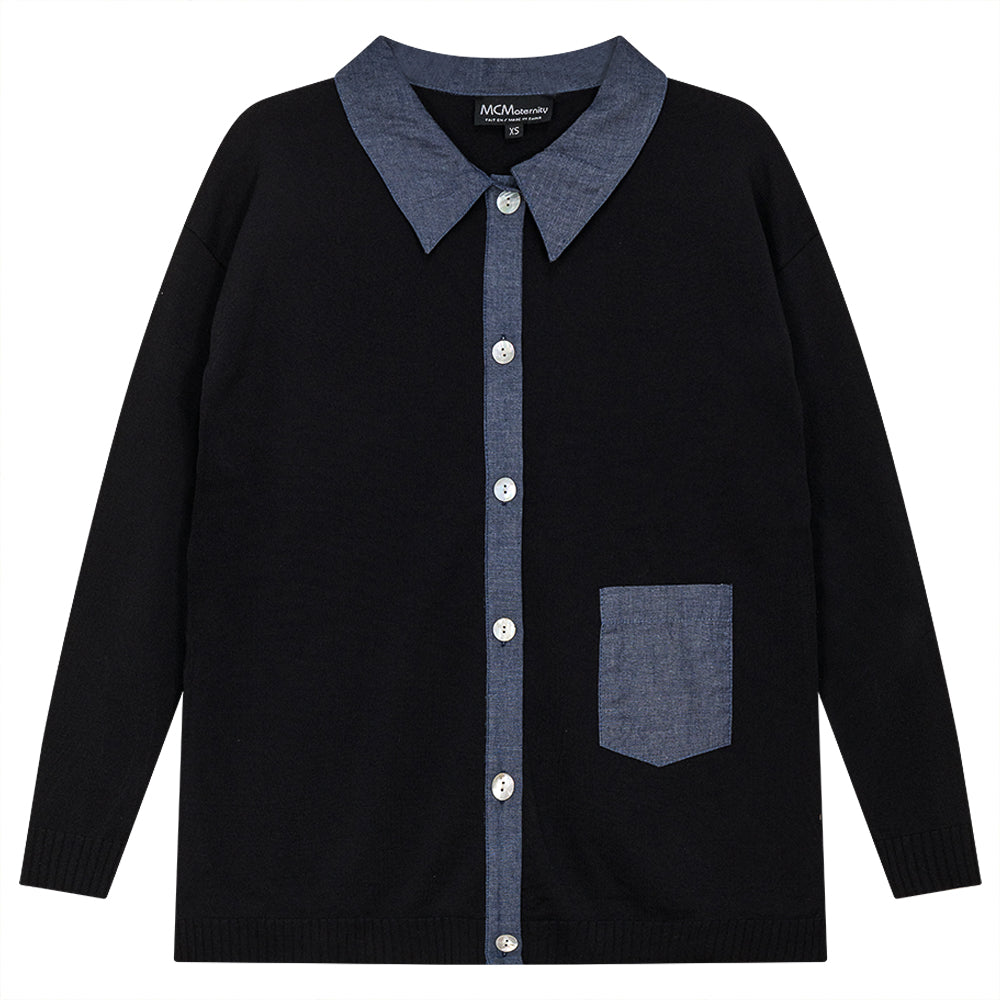 Maternity Rib Knit Color Blocked Jacket