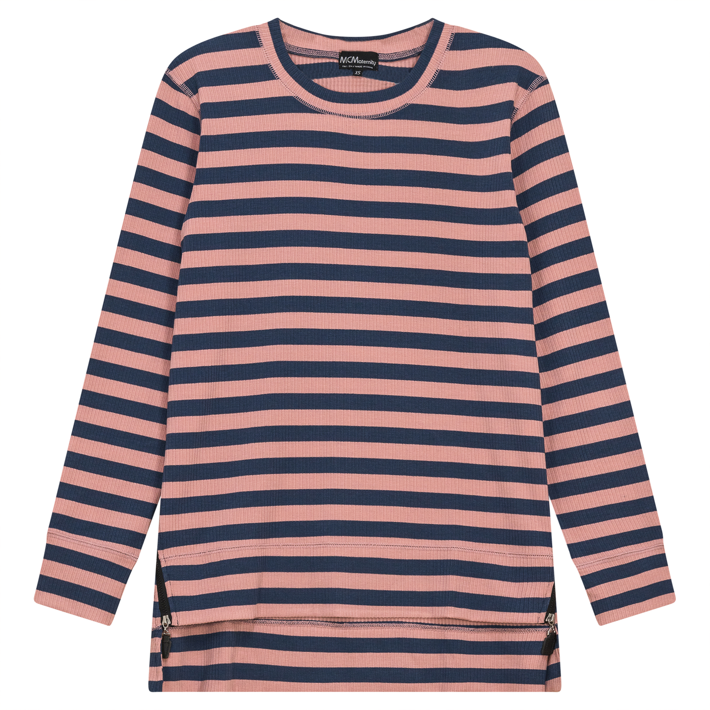 Striped Maternity Zip Top