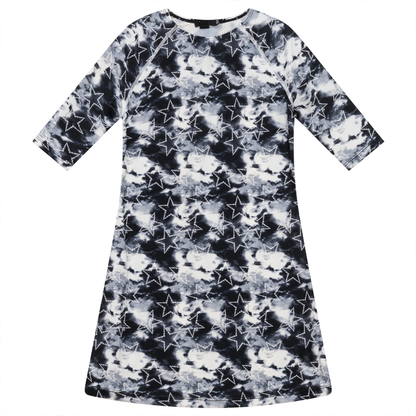 Tie Dye Heart and Star Print Swim Dress