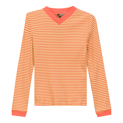 Striped V Neck Contrast Tee