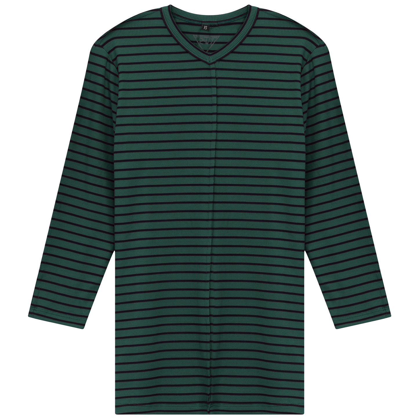 Striped Ribbed V Neck Tee