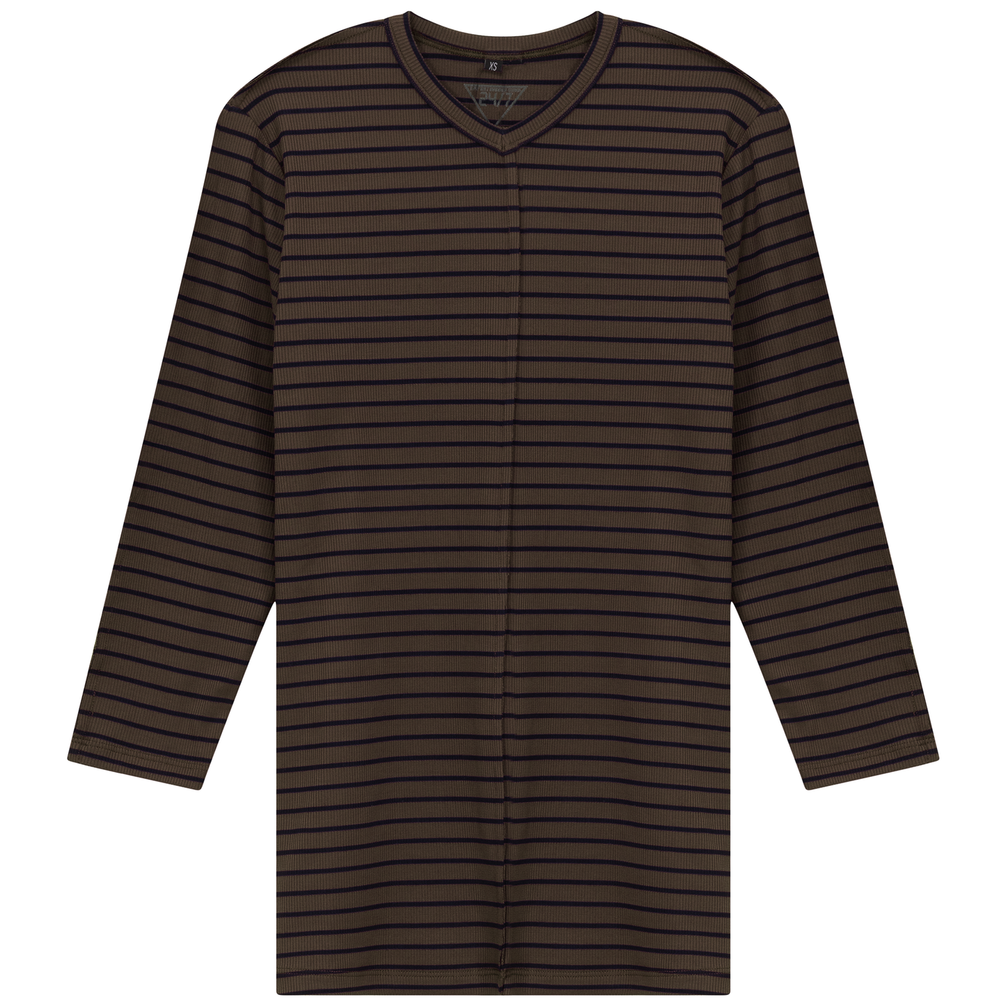Striped Ribbed V Neck Tee
