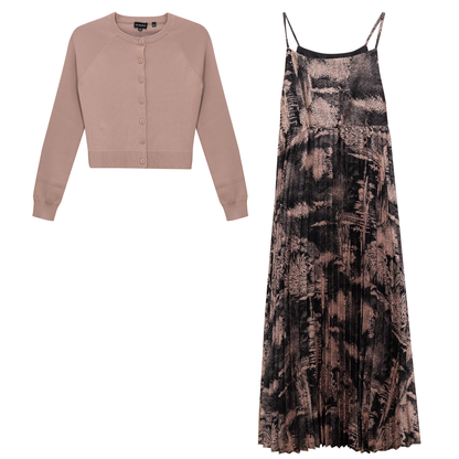 Midi Pleated Jumper Cardigan Set