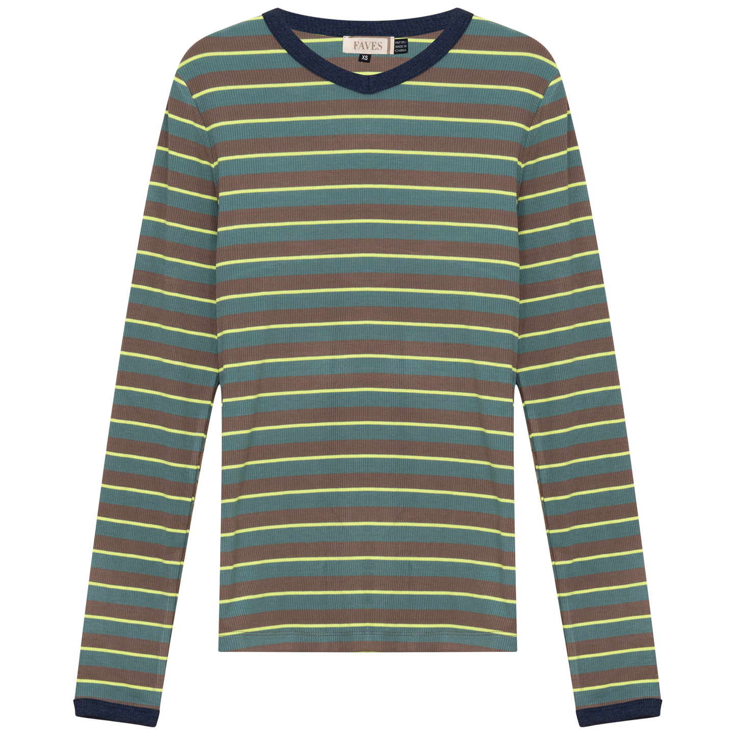 Ribbed Stripped V Neck Tee