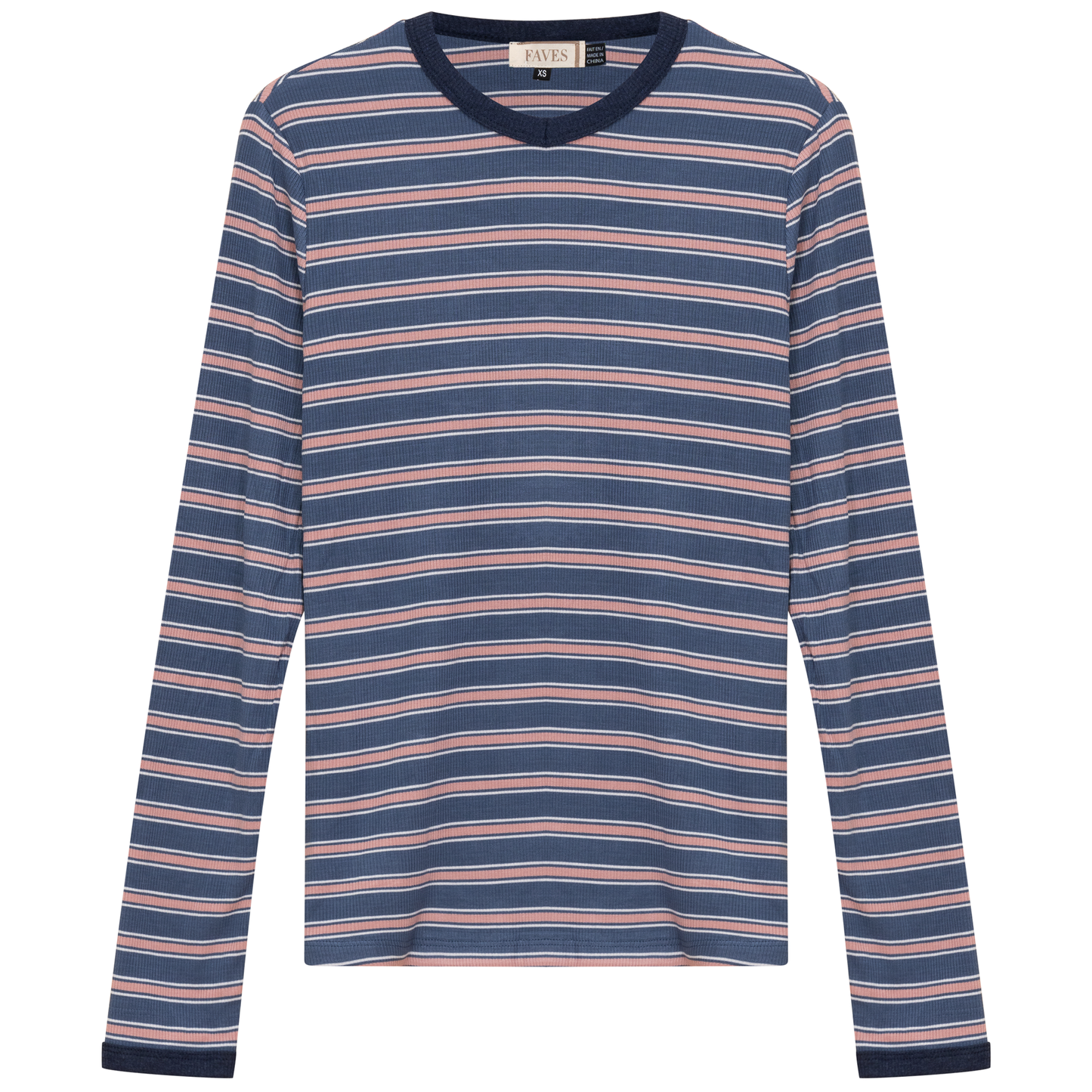 Ribbed Stripped V Neck Tee