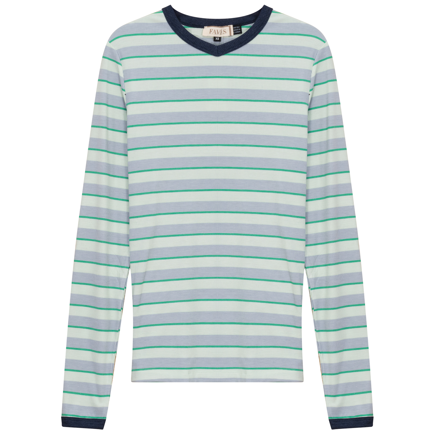 Ribbed Stripped V Neck Tee