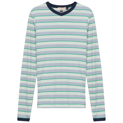 Ribbed Stripped V Neck Tee