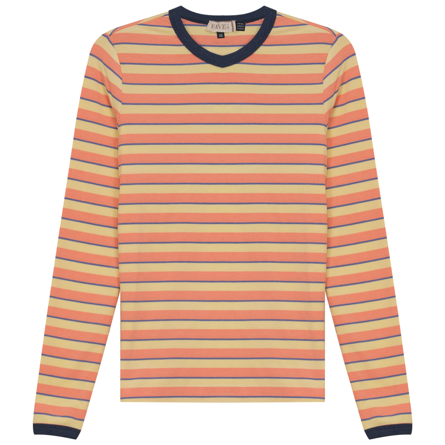 Ribbed Stripped V Neck Tee