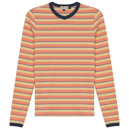 Ribbed Stripped V Neck Tee