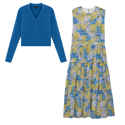 Printed Satin Jumper Cardigan Set