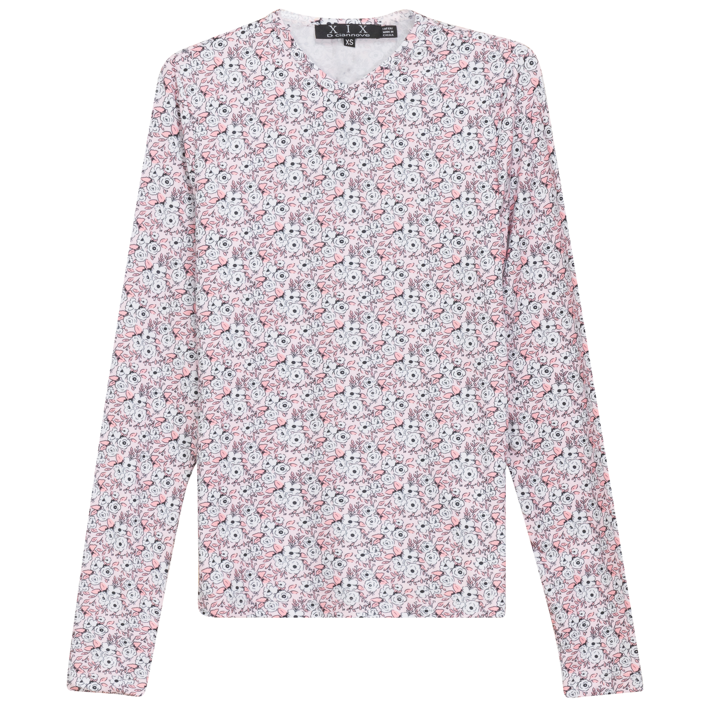 Printed V Neck Long Sleeve Tee