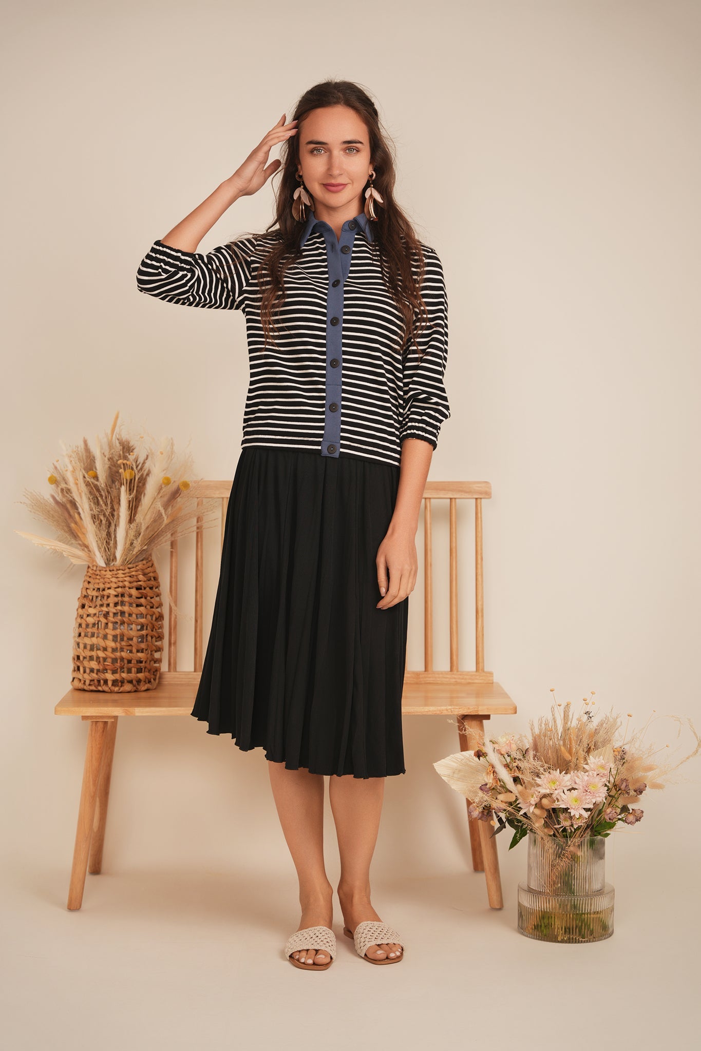 Short Pique Burst Pleated