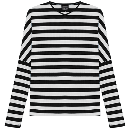 Cotton Striped V Neck Top