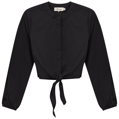 Cropped Cotton Tie Blouse