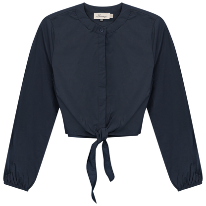 Cropped Cotton Tie Blouse