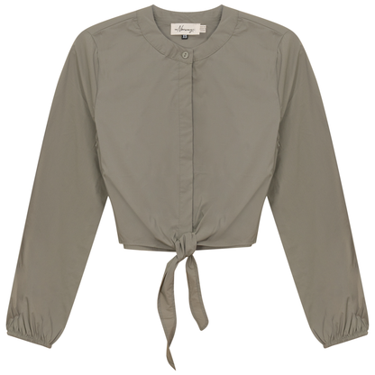 Cropped Cotton Tie Blouse