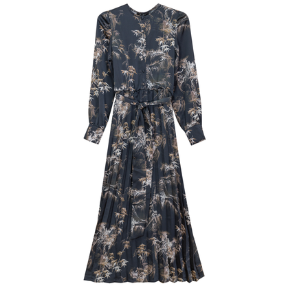 Printed Satin Accordian Pleated Dress