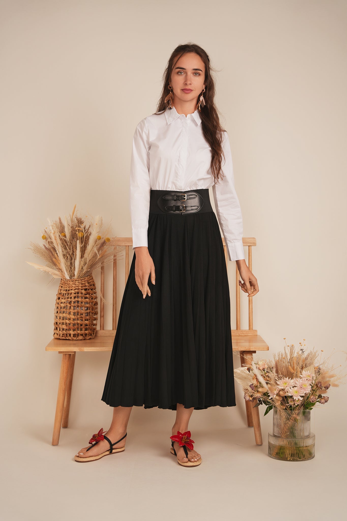 Cropped Cotton Belt Blouse