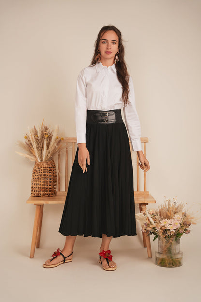 Cropped Cotton Belt Blouse