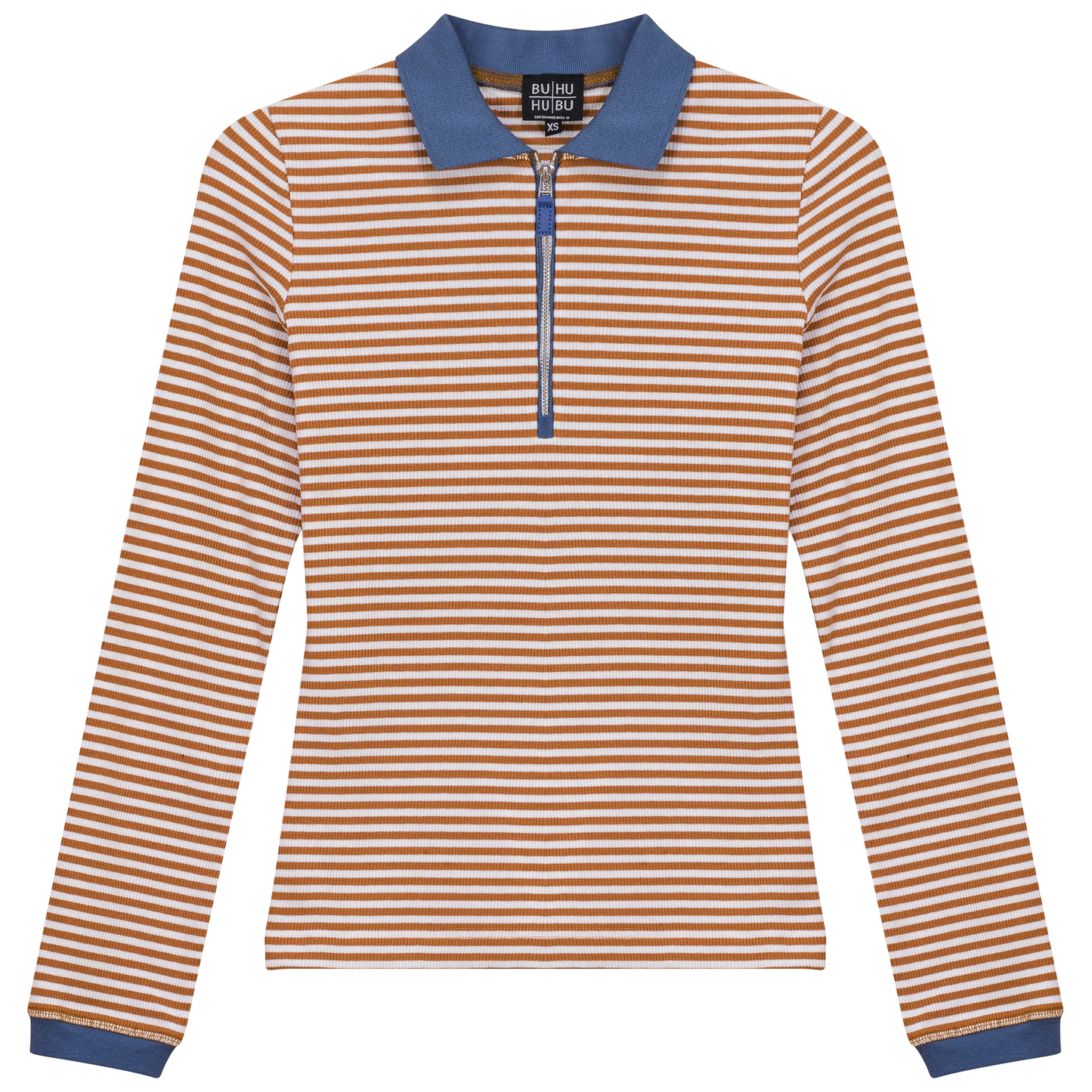 Stripped Ribbed Zipper Henley Tee