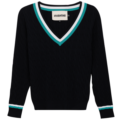 V Neck Cable Sweater