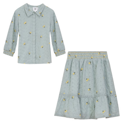 Flower Embroidered Skirt Set