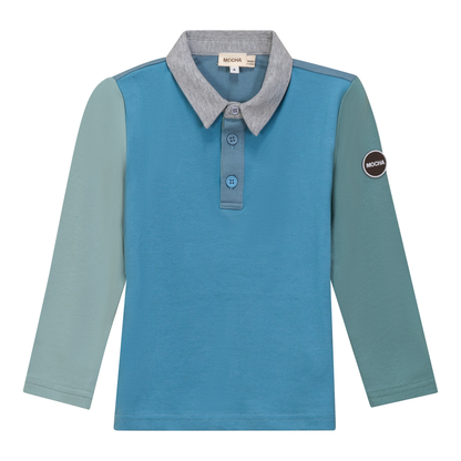 Woven Long Sleeve Contrast Polo