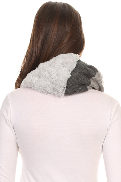 Sakkas Maye short Two Sided Faux Fur Multi Colored Bolcked Wrap Infinity Scarf