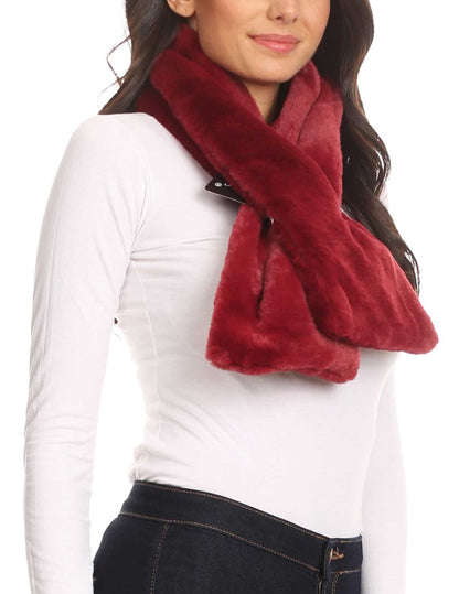 Sakkas Malen Long Rectangle Faux Fur Warm Soft Furry Wrap Around Loophole Scarf