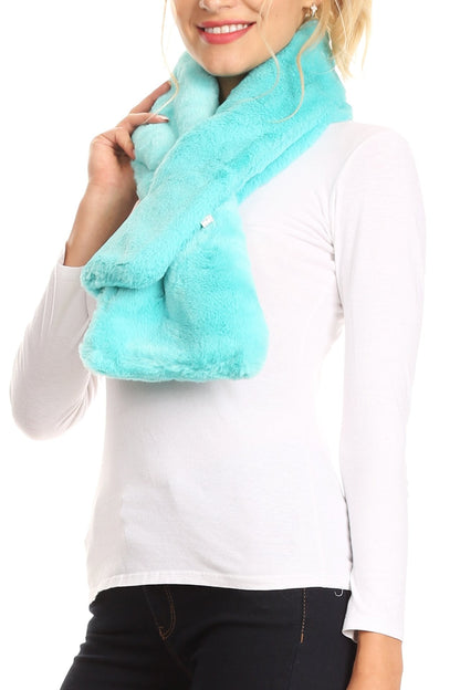 Sakkas Malen Long Rectangle Faux Fur Warm Soft Furry Wrap Around Loophole Scarf