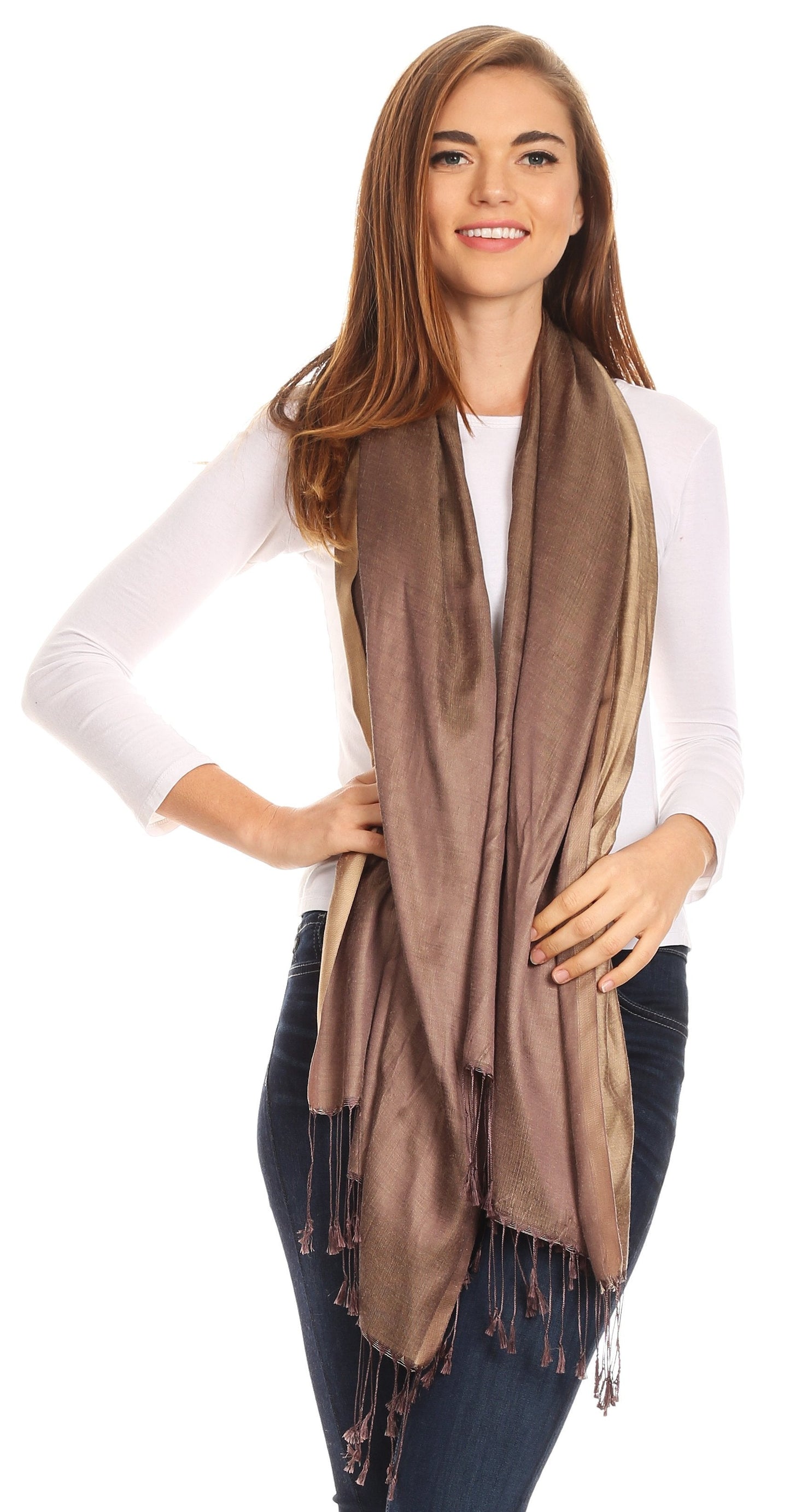 Sakkas Carine Reversible Soft Solid Slight Shimmer Pashmina/ Shawl/ Wrap/ Stole