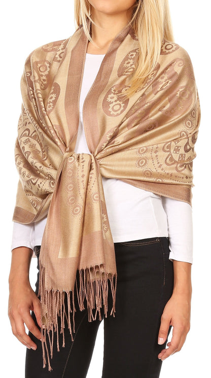 Sakkas Mia Reversible Brocade Paisley Scarf Wrap Shawl Soft and Light